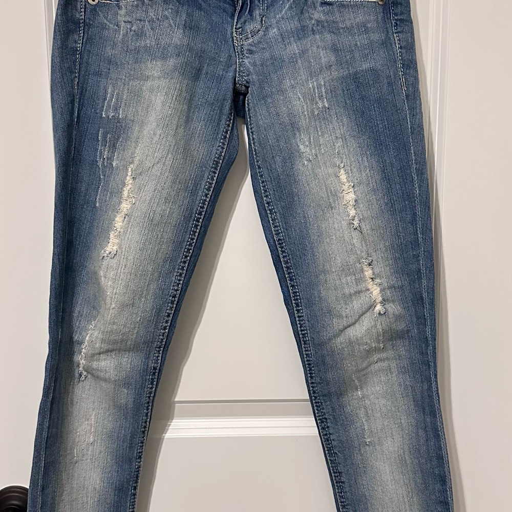 Rewind Faded Blue Distressed Skinny Jeans